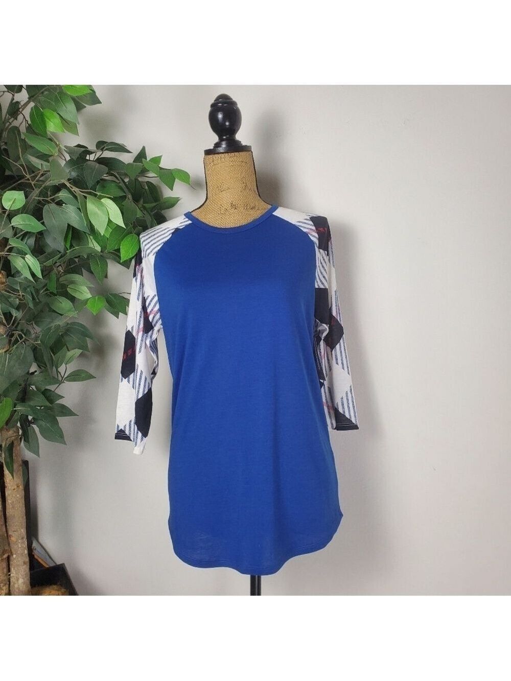 Lularoe Randy Cobalt Blue and Black Top Small 3/4 Sleeve